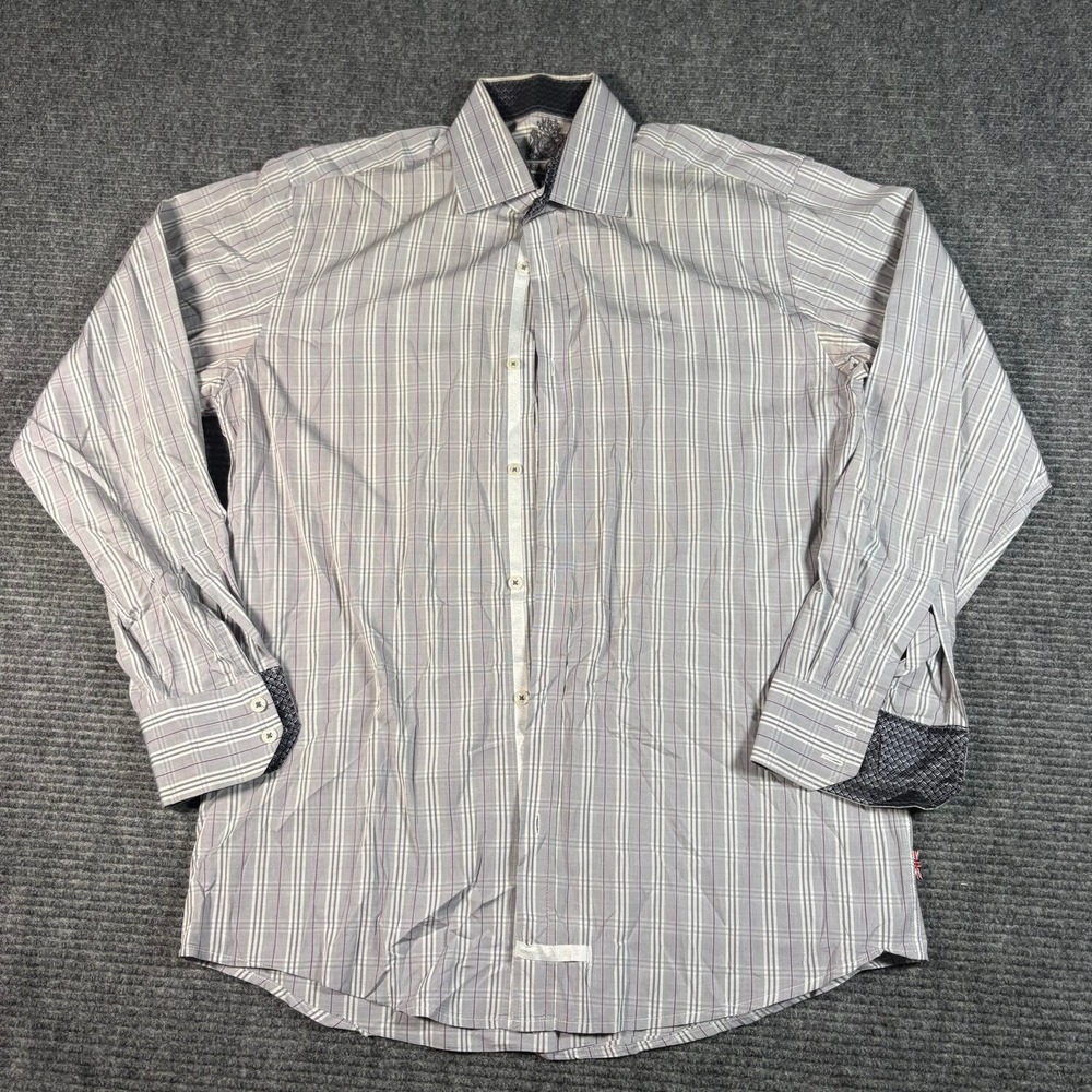 English Laundry Button Front Shirt Mens 16 34/35 Gray Plaid Excellent Cotton